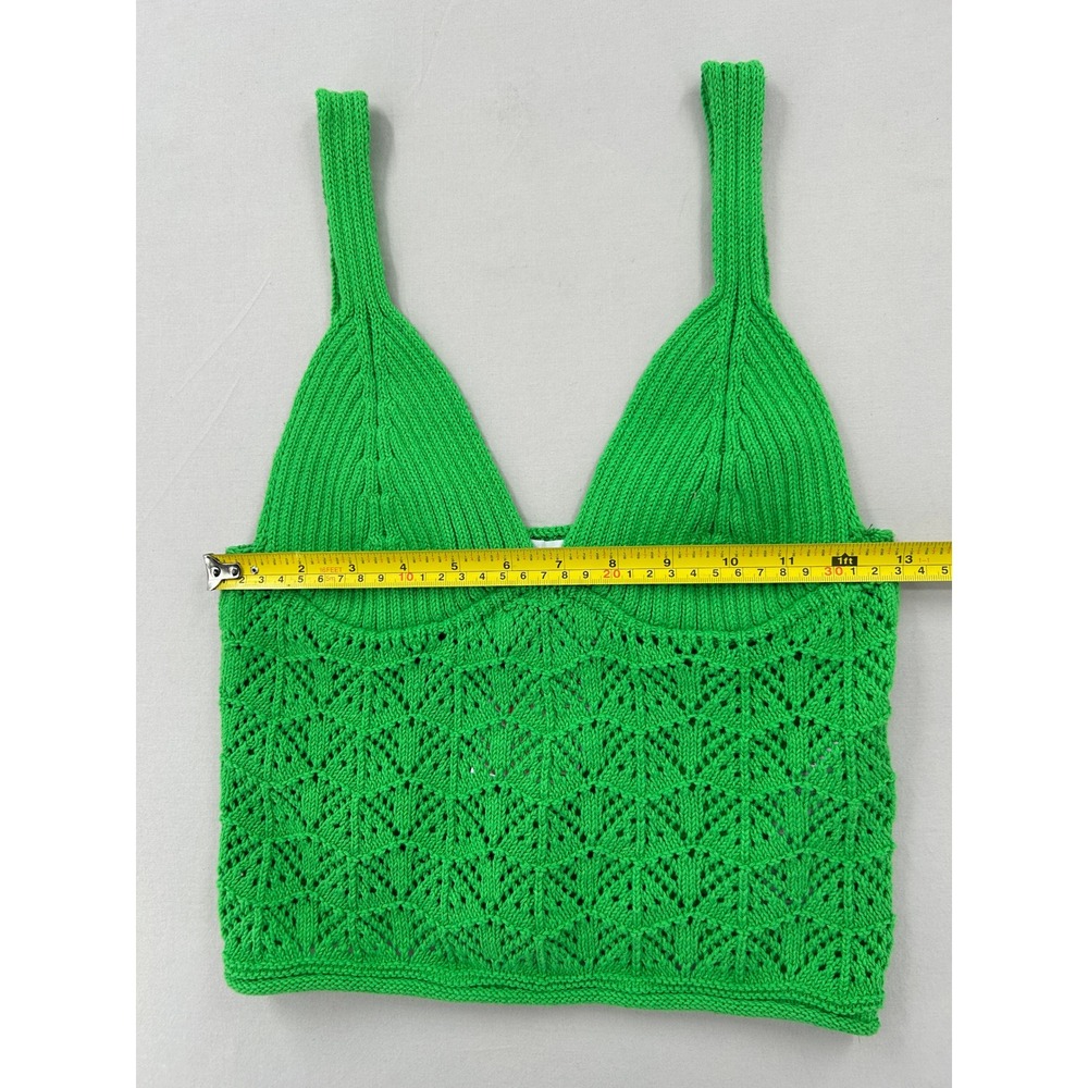 Zara Green Pointelle Knit Crop Top V-Neck Sleeveless Tank Small - Picture 7 of 12